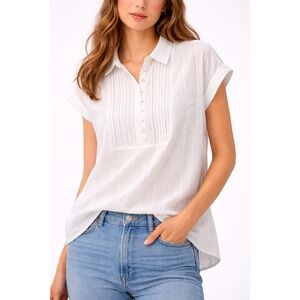 Lucky Brand White Semi Sheer Lace Button Blouse XXL Cotton Boho Coastal